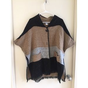 Grey, black, tan poncho